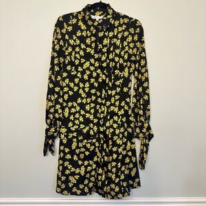 Derek Lam Collective Yellow Floral Pleated Flowy Dress Button Sz 36 US XS-SM